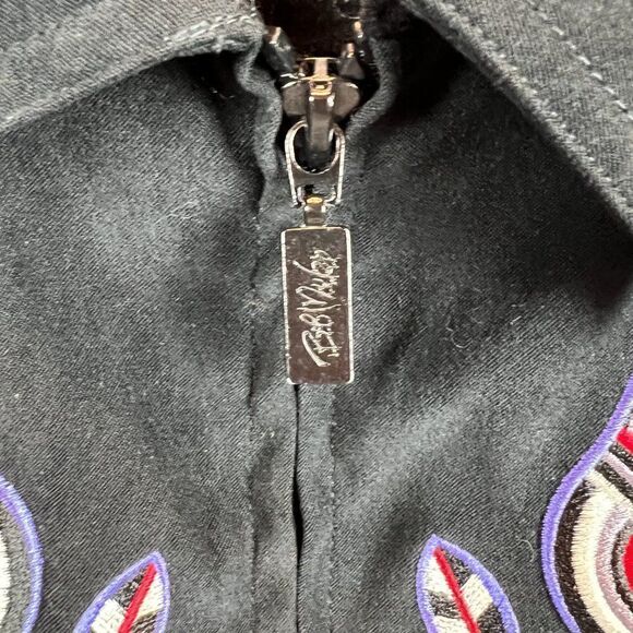 BOB MACKIE WEARABLE ART black embroidered full zip blouse top shirt size S - Picture 5 of 9